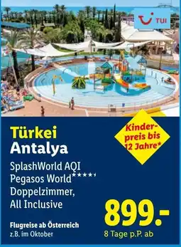 Lidl Reisen TUI SplashWorld AQI Pegasus World Angebot