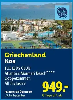 Lidl Reisen Griechenland Kos TUI KIDS CLUB Atlantica Marmari Beach Angebot
