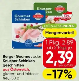 Spar Berger Gourmet oder Knusper Schinken Angebot