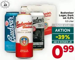 Billa Budweiser Lager, Dark od. 0,0% Angebot