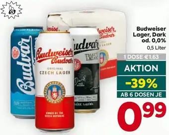 Billa Budweiser Lager, Dark od. 0,0% Angebot