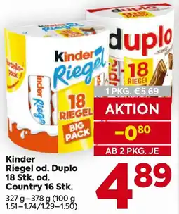 Billa Kinder Riegel od. Duplo od. Country Angebot