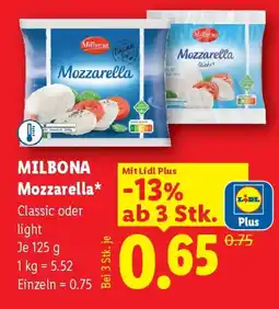 Lidl Milbona mozzarella Angebot