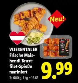 Lidl Wiesentaler frische mais- hendl brust- filet-spieße mariniert Angebot