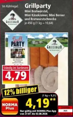Norma Grillparty Mini Bratwürstel, Mini Käsekrainer, Mini Berner und Bratwurstschnecke Angebot