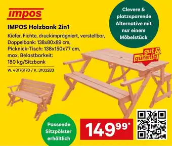 IMPOS Holzbank 2in1