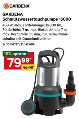 Lagerhaus GARDENA Schmutzwassertauchpumpe 16000 Angebot