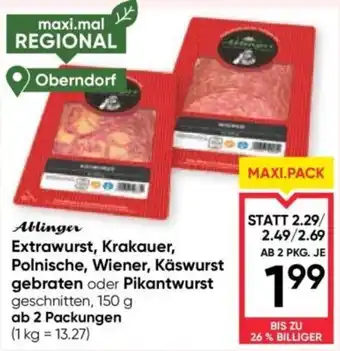 Maximarkt Ablinger Extrawurst, Krakauer, Polnische, Wiener, Käswurst Angebot