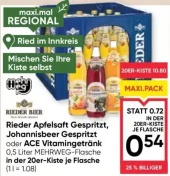 Maximarkt Rieder Apfelsaft Gespritzt, Johannisbeer Gespritzt oder ACE Vitamingetränk Angebot