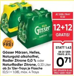 Maximarkt Gösser Märzen, Helles, Naturgold alkoholfrei, Radler Zitrone 0,0 % oder NaturRadler Zitrone Angebot
