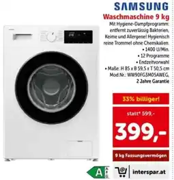 Interspar Samsung Waschmaschine 9 kg Angebot