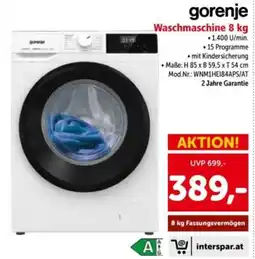 Interspar gorenje Waschmaschine 8 kg Angebot