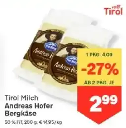 MPreis Tirol Milch Andreas Hofer Bergkäse Angebot