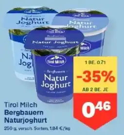 MPreis Tirol Milch Bergbauern Naturjoghurt Angebot