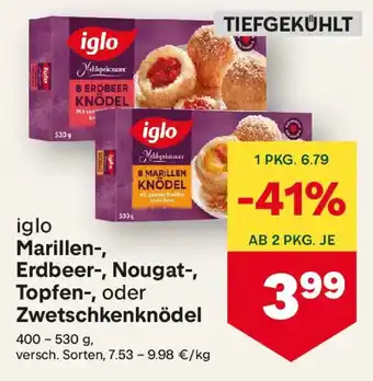 MPreis iglo Marillen Erdbeer, Nougat Topfen oder Zwetschkenknödel Angebot