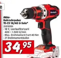 Bauhaus Akku bohrschrauber te-cd 18/40 li-solo Angebot
