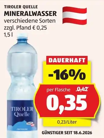 Hofer Tiroler Quelle Mineralwasser Angebot