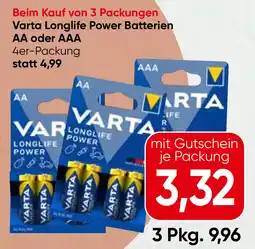 Spar Varta Longlife Power Batterien AA oder AAA Angebot