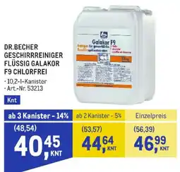 Metro Dr. Becher Geschirrreiniger Flüssig Galakor F9 Chlorfrei Angebot