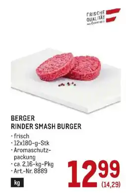 Metro Berger Rinder Smash Burger Angebot