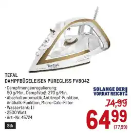 Metro Tefal Dampfbügeleisen Puregliss FV8042 Angebot