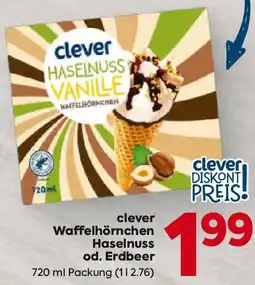 Billa Clever Waffelhörnchen Haselnuss od. Erdbeer Angebot