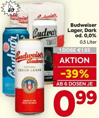 Billa Budweiser Lager, Dark od. 0.0% Angebot