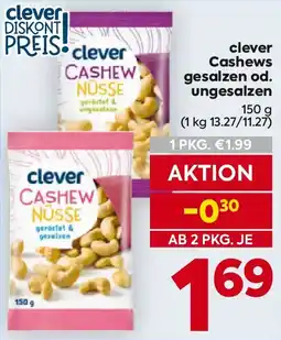 Billa Clever cashews gesalzen od. ungesalzen Angebot
