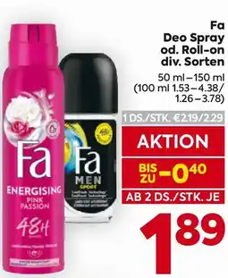 Billa Fa Deo Spray od. Roll-on Angebot