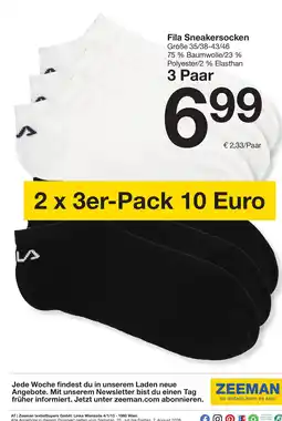 Zeeman Fila Sneakersocken Angebot