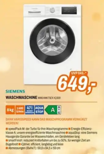 Expert Siemens Waschmaschine WM14NK75EX IQ300 Angebot