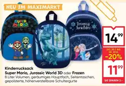 Maximarkt Kinderrucksack Super Mario, Jurassic World 3D oder Frozen Angebot