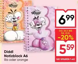 Maximarkt Diddl Notizblock A6 lila oder orange Angebot