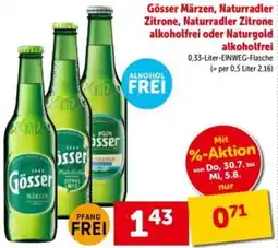 Interspar Gösser märzen, naturradler zitrone, naturradler zitrone alkoholfrei oder naturgold alkoholfrei Angebot