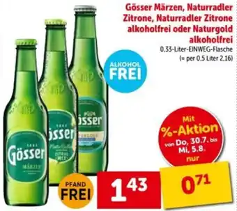 Interspar Gösser märzen, naturradler zitrone, naturradler zitrone alkoholfrei oder naturgold alkoholfrei Angebot