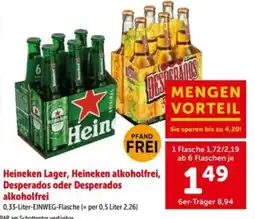 Interspar Heineken Lager, Heineken alkoholfrei, Desperados oder Desperados alkoholfrei Angebot