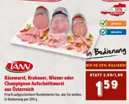 Interspar TANN Käsewurst, Krakauer, Wiener oder Champignon Aufschnittwurst Angebot