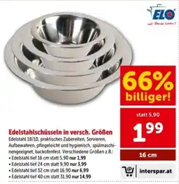 Interspar Edelstahlschüsseln in versch. Größen Angebot