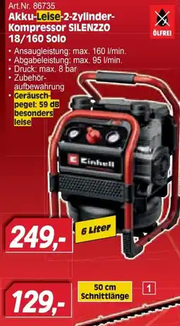 Zgonc Akku-Leise-2-Zylinder-Kompressor SILENZZO 18/160 Solo Angebot