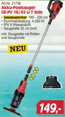 Zgonc Akku-Poolsauger GE-PV 18/42 Li T Solo Angebot