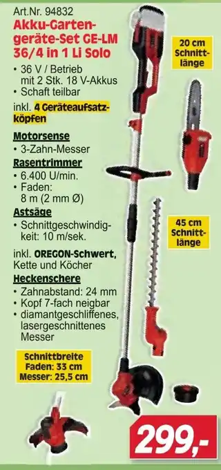 Akku-Garten-geräte-Set GE-LM 36/4 in 1 Li Solo