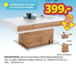 Möbelix Couchtisch, Wotan Eiche Dekor/Weiß/Edelstahlfarben Angebot