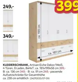 Möbelix Kleiderschrank, Artisan Eiche Dekor/Weiß Angebot