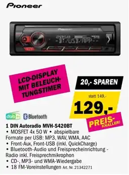 Forstinger Pioneer 1 DIN Autoradio MVH-S420BT Angebot