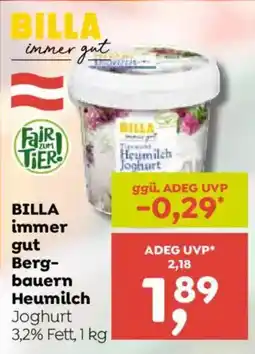 ADEG BILLA Bergbauern Heumilch Joghurt Angebot