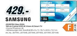 Media Markt Samsung 43U8070H (Neu 2026) 108 cm Crystal UHD 4K Vision AI Smart TV Angebot