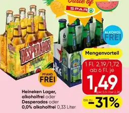 Eurospar Heineken Lager, alkoholfrei oder Desperados oder 0,0% alkoholfrei Angebot