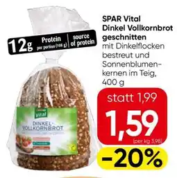 Eurospar SPAR Vital Dinkel Vollkornbrot geschnitten Angebot