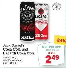 MPreis Jack Daniel's Coca Cola und Bacardi Coca Cola Angebot