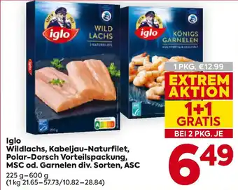 Billa Iglo wildlachs, kabeljau-naturfilet, polar-dorsch vorteilspackung, msc od. garnelen Angebot